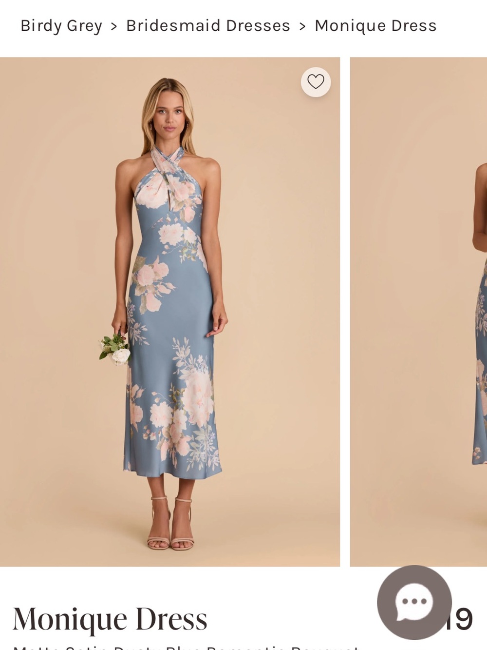 Birdy Grey Monique Dress in Matte Satin Dusty Blue Romantic Bouquet